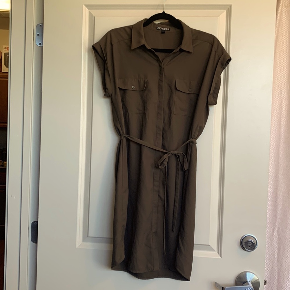Military Green Express 2-Pocket Shirt Dress Size M